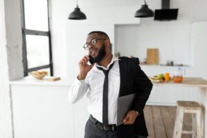 man on stressful call